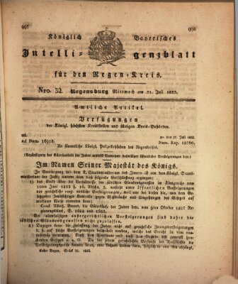 Königlich-baierisches Intelligenzblatt für den Regen-Kreis (Königlich bayerisches Intelligenzblatt für die Oberpfalz und von Regensburg) Mittwoch 31. Juli 1833