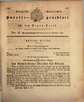 Königlich-baierisches Intelligenzblatt für den Regen-Kreis (Königlich bayerisches Intelligenzblatt für die Oberpfalz und von Regensburg) Mittwoch 11. September 1833