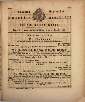 Königlich-baierisches Intelligenzblatt für den Regen-Kreis (Königlich bayerisches Intelligenzblatt für die Oberpfalz und von Regensburg) Mittwoch 11. Dezember 1833