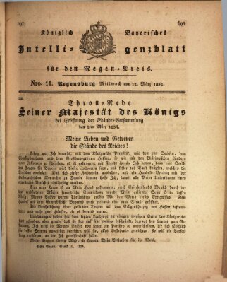 Königlich-baierisches Intelligenzblatt für den Regen-Kreis (Königlich bayerisches Intelligenzblatt für die Oberpfalz und von Regensburg) Mittwoch 12. März 1834