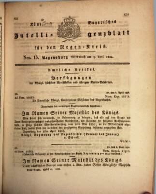 Königlich-baierisches Intelligenzblatt für den Regen-Kreis (Königlich bayerisches Intelligenzblatt für die Oberpfalz und von Regensburg) Mittwoch 9. April 1834