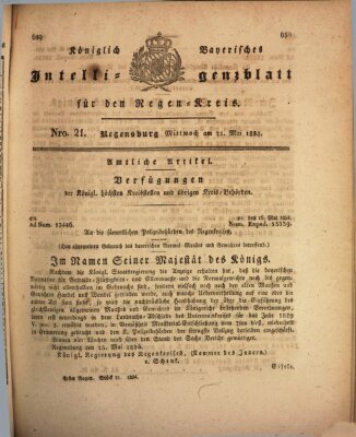 Königlich-baierisches Intelligenzblatt für den Regen-Kreis (Königlich bayerisches Intelligenzblatt für die Oberpfalz und von Regensburg) Mittwoch 21. Mai 1834