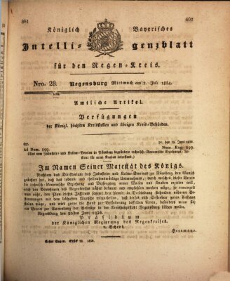 Königlich-baierisches Intelligenzblatt für den Regen-Kreis (Königlich bayerisches Intelligenzblatt für die Oberpfalz und von Regensburg) Mittwoch 2. Juli 1834