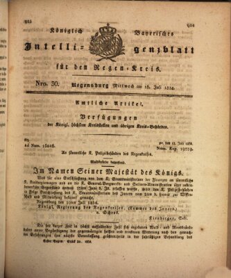 Königlich-baierisches Intelligenzblatt für den Regen-Kreis (Königlich bayerisches Intelligenzblatt für die Oberpfalz und von Regensburg) Mittwoch 16. Juli 1834