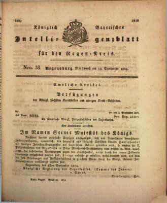 Königlich-baierisches Intelligenzblatt für den Regen-Kreis (Königlich bayerisches Intelligenzblatt für die Oberpfalz und von Regensburg) Mittwoch 10. September 1834