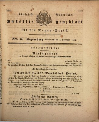 Königlich-baierisches Intelligenzblatt für den Regen-Kreis (Königlich bayerisches Intelligenzblatt für die Oberpfalz und von Regensburg) Mittwoch 5. November 1834