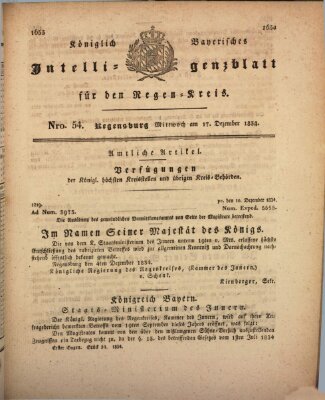 Königlich-baierisches Intelligenzblatt für den Regen-Kreis (Königlich bayerisches Intelligenzblatt für die Oberpfalz und von Regensburg) Mittwoch 17. Dezember 1834