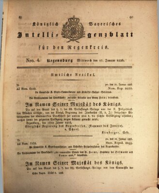 Königlich-baierisches Intelligenzblatt für den Regen-Kreis (Königlich bayerisches Intelligenzblatt für die Oberpfalz und von Regensburg) Mittwoch 27. Januar 1836