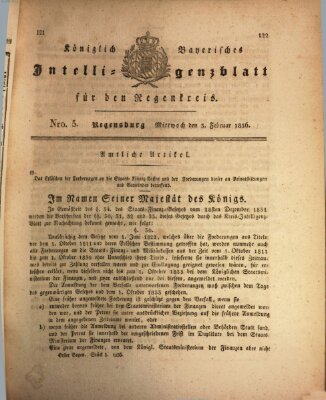 Königlich-baierisches Intelligenzblatt für den Regen-Kreis (Königlich bayerisches Intelligenzblatt für die Oberpfalz und von Regensburg) Mittwoch 3. Februar 1836