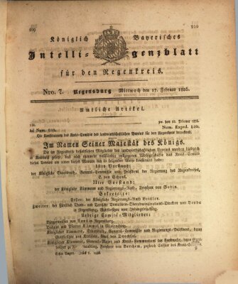 Königlich-baierisches Intelligenzblatt für den Regen-Kreis (Königlich bayerisches Intelligenzblatt für die Oberpfalz und von Regensburg) Mittwoch 17. Februar 1836