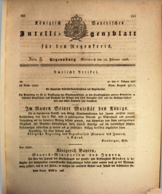 Königlich-baierisches Intelligenzblatt für den Regen-Kreis (Königlich bayerisches Intelligenzblatt für die Oberpfalz und von Regensburg) Mittwoch 24. Februar 1836