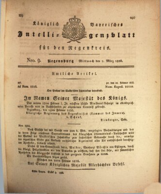 Königlich-baierisches Intelligenzblatt für den Regen-Kreis (Königlich bayerisches Intelligenzblatt für die Oberpfalz und von Regensburg) Mittwoch 2. März 1836