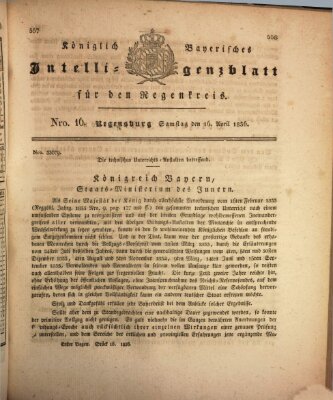 Königlich-baierisches Intelligenzblatt für den Regen-Kreis (Königlich bayerisches Intelligenzblatt für die Oberpfalz und von Regensburg) Samstag 16. April 1836