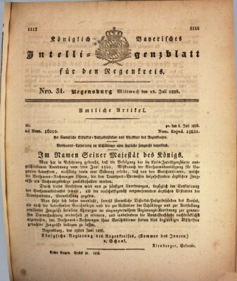 Königlich-baierisches Intelligenzblatt für den Regen-Kreis (Königlich bayerisches Intelligenzblatt für die Oberpfalz und von Regensburg) Mittwoch 13. Juli 1836