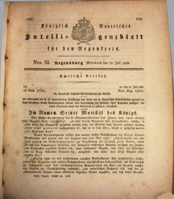 Königlich-baierisches Intelligenzblatt für den Regen-Kreis (Königlich bayerisches Intelligenzblatt für die Oberpfalz und von Regensburg) Mittwoch 20. Juli 1836