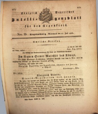 Königlich-baierisches Intelligenzblatt für den Regen-Kreis (Königlich bayerisches Intelligenzblatt für die Oberpfalz und von Regensburg) Mittwoch 27. Juli 1836