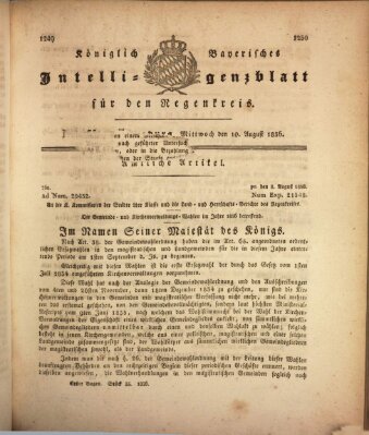 Königlich-baierisches Intelligenzblatt für den Regen-Kreis (Königlich bayerisches Intelligenzblatt für die Oberpfalz und von Regensburg) Mittwoch 10. August 1836