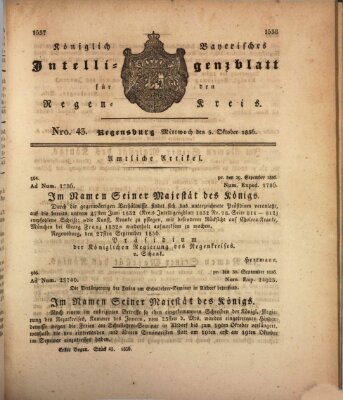 Königlich-baierisches Intelligenzblatt für den Regen-Kreis (Königlich bayerisches Intelligenzblatt für die Oberpfalz und von Regensburg) Mittwoch 5. Oktober 1836