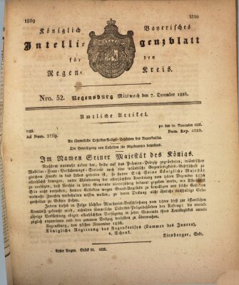 Königlich-baierisches Intelligenzblatt für den Regen-Kreis (Königlich bayerisches Intelligenzblatt für die Oberpfalz und von Regensburg) Mittwoch 7. Dezember 1836