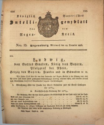 Königlich-baierisches Intelligenzblatt für den Regen-Kreis (Königlich bayerisches Intelligenzblatt für die Oberpfalz und von Regensburg) Mittwoch 14. Dezember 1836