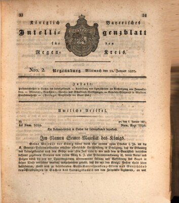 Königlich-baierisches Intelligenzblatt für den Regen-Kreis (Königlich bayerisches Intelligenzblatt für die Oberpfalz und von Regensburg) Mittwoch 11. Januar 1837