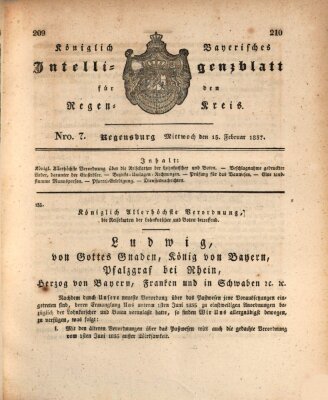Königlich-baierisches Intelligenzblatt für den Regen-Kreis (Königlich bayerisches Intelligenzblatt für die Oberpfalz und von Regensburg) Mittwoch 15. Februar 1837