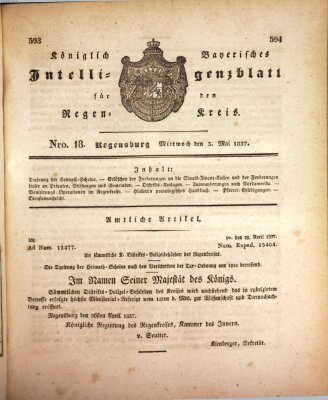 Königlich-baierisches Intelligenzblatt für den Regen-Kreis (Königlich bayerisches Intelligenzblatt für die Oberpfalz und von Regensburg) Mittwoch 3. Mai 1837