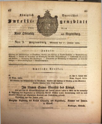 Königlich bayerisches Intelligenzblatt für die Oberpfalz und von Regensburg Mittwoch 17. Januar 1838