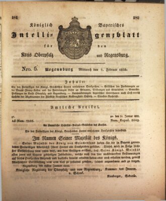 Königlich bayerisches Intelligenzblatt für die Oberpfalz und von Regensburg Mittwoch 7. Februar 1838