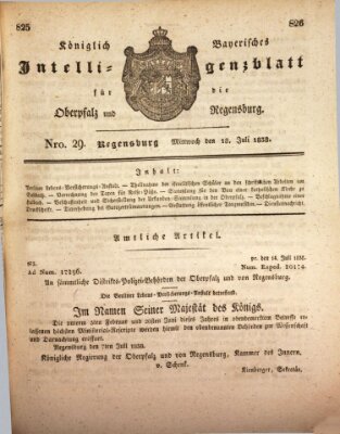 Königlich bayerisches Intelligenzblatt für die Oberpfalz und von Regensburg Mittwoch 18. Juli 1838