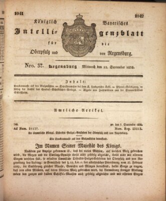 Königlich bayerisches Intelligenzblatt für die Oberpfalz und von Regensburg Mittwoch 12. September 1838