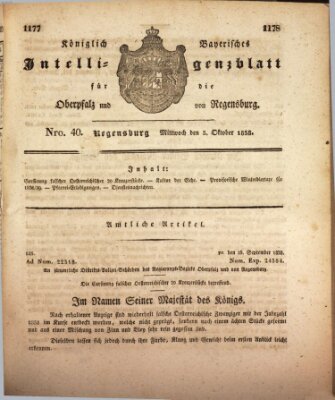 Königlich bayerisches Intelligenzblatt für die Oberpfalz und von Regensburg Mittwoch 3. Oktober 1838