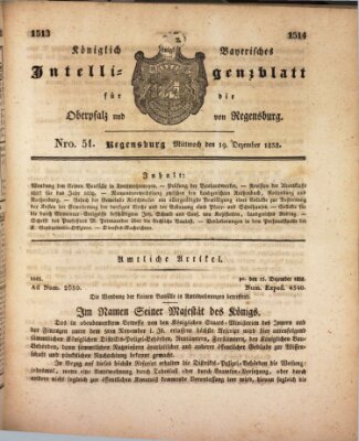 Königlich bayerisches Intelligenzblatt für die Oberpfalz und von Regensburg Mittwoch 19. Dezember 1838