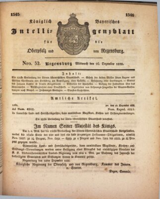 Königlich bayerisches Intelligenzblatt für die Oberpfalz und von Regensburg Mittwoch 26. Dezember 1838