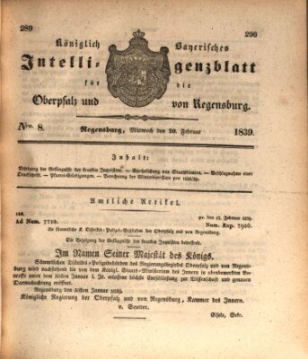 Königlich bayerisches Intelligenzblatt für die Oberpfalz und von Regensburg Mittwoch 20. Februar 1839