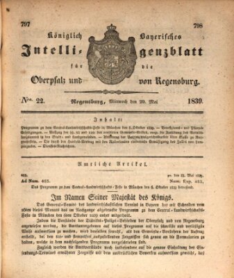 Königlich bayerisches Intelligenzblatt für die Oberpfalz und von Regensburg Mittwoch 29. Mai 1839