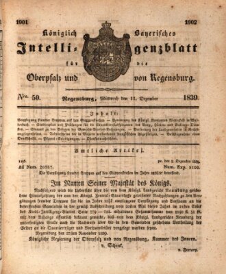 Königlich bayerisches Intelligenzblatt für die Oberpfalz und von Regensburg Mittwoch 11. Dezember 1839