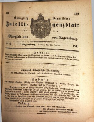 Königlich bayerisches Intelligenzblatt für die Oberpfalz und von Regensburg Samstag 30. Januar 1841