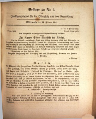 Königlich bayerisches Intelligenzblatt für die Oberpfalz und von Regensburg Mittwoch 24. Februar 1841