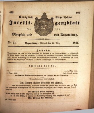 Königlich bayerisches Intelligenzblatt für die Oberpfalz und von Regensburg Mittwoch 10. März 1841