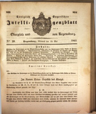 Königlich bayerisches Intelligenzblatt für die Oberpfalz und von Regensburg Mittwoch 12. Mai 1841