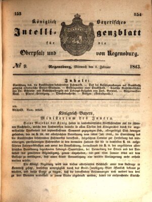 Königlich bayerisches Intelligenzblatt für die Oberpfalz und von Regensburg Mittwoch 1. Februar 1843