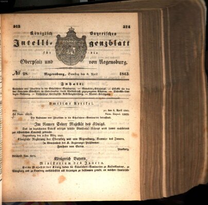 Königlich bayerisches Intelligenzblatt für die Oberpfalz und von Regensburg Samstag 8. April 1843