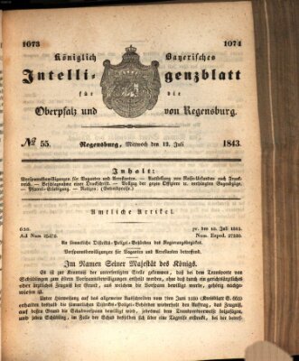 Königlich bayerisches Intelligenzblatt für die Oberpfalz und von Regensburg Mittwoch 12. Juli 1843