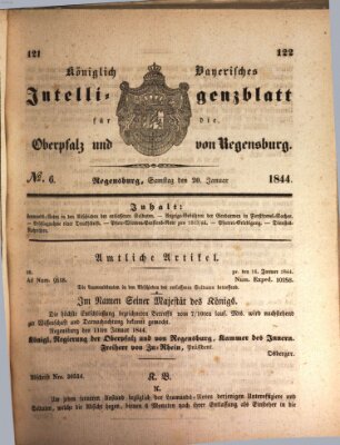 Königlich bayerisches Intelligenzblatt für die Oberpfalz und von Regensburg Samstag 20. Januar 1844