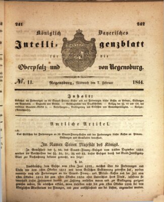 Königlich bayerisches Intelligenzblatt für die Oberpfalz und von Regensburg Mittwoch 7. Februar 1844