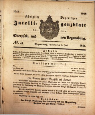Königlich bayerisches Intelligenzblatt für die Oberpfalz und von Regensburg Samstag 1. Juni 1844