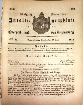 Königlich bayerisches Intelligenzblatt für die Oberpfalz und von Regensburg Samstag 29. Juni 1844