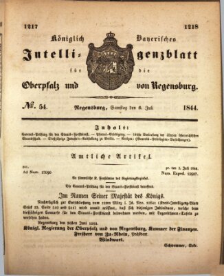 Königlich bayerisches Intelligenzblatt für die Oberpfalz und von Regensburg Samstag 6. Juli 1844