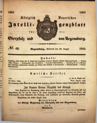 Königlich bayerisches Intelligenzblatt für die Oberpfalz und von Regensburg Mittwoch 28. August 1844